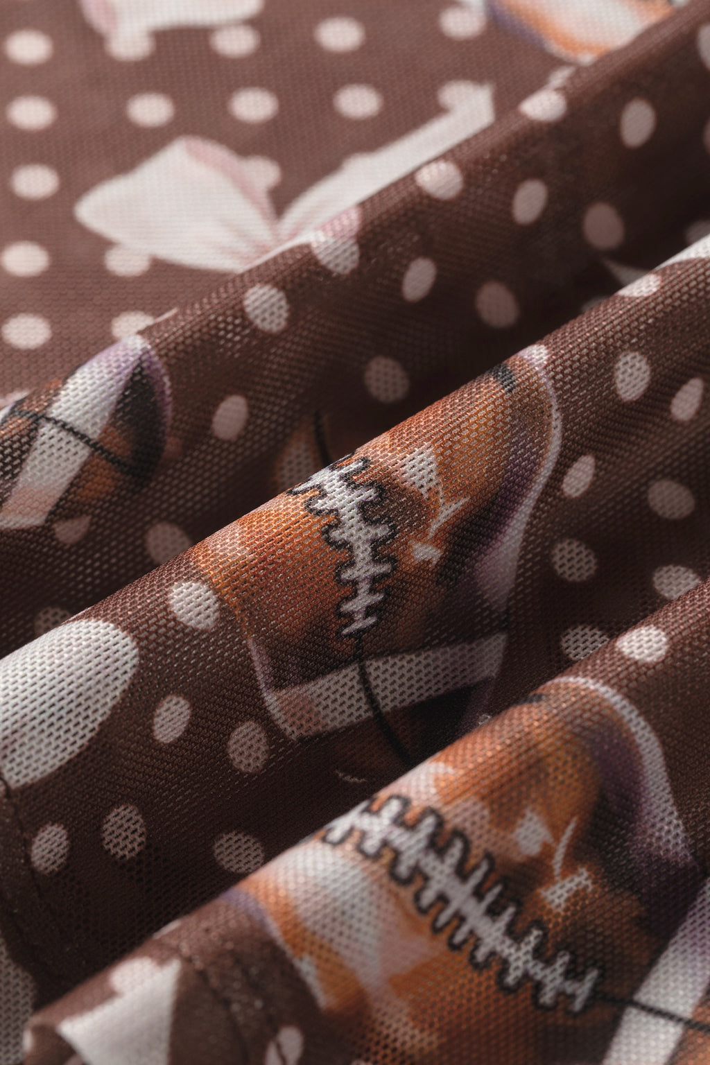 Brown Polka Dot Bow Printed Game Day Vibes Mesh Long Sleeve Top