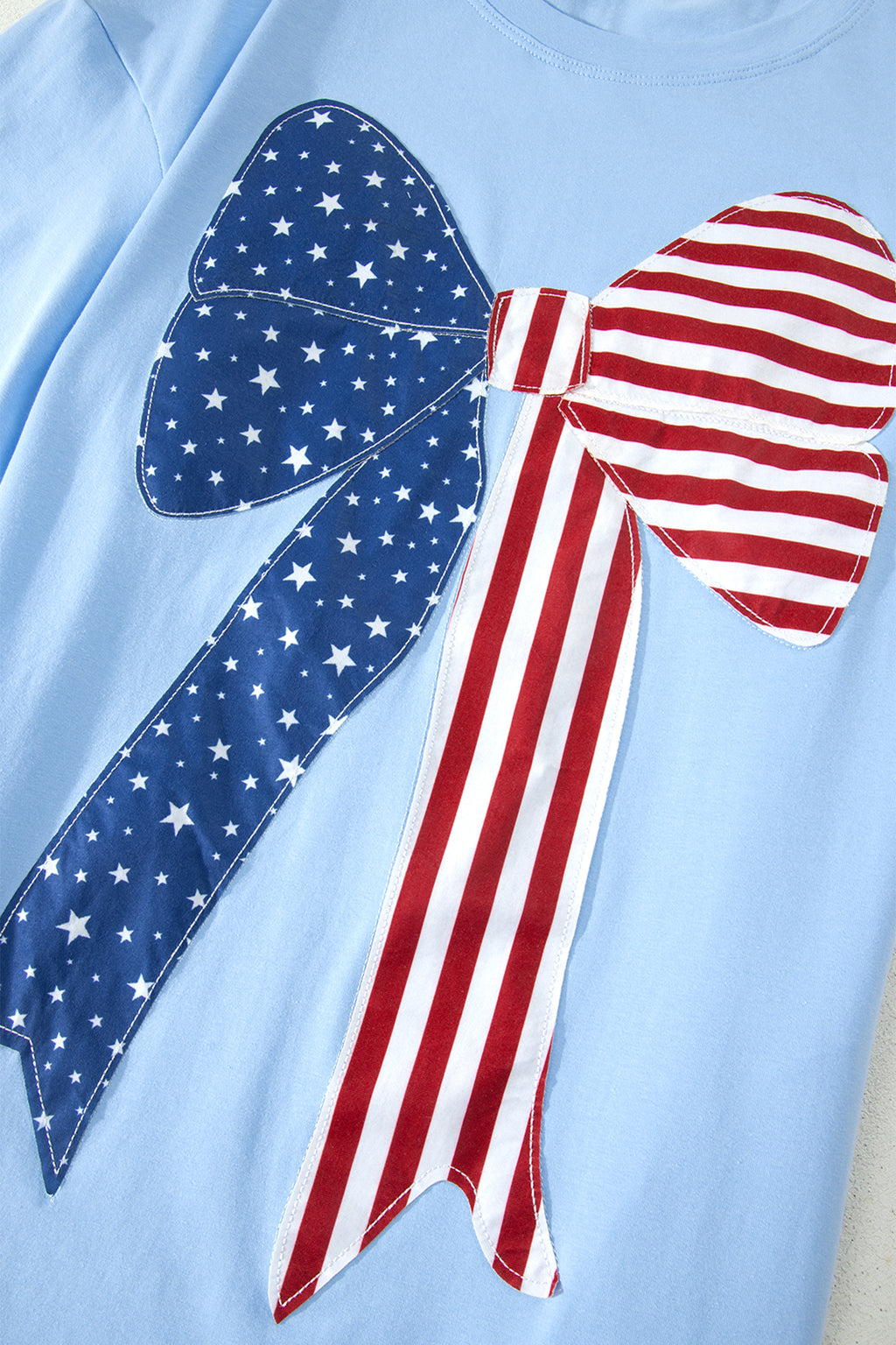 Beau Blue Patriotic Big Bow Stitched T Shift Mini Dress