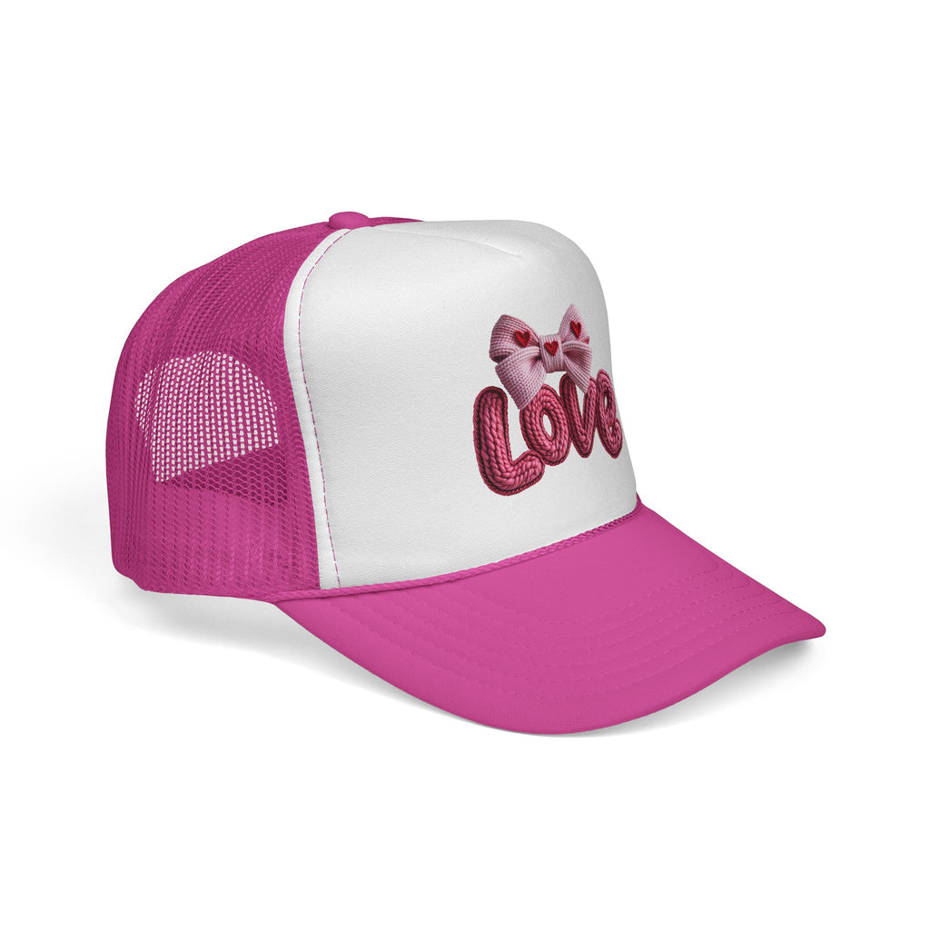 Love Bow Trucker Cap — Pink Embroidered Heart Ribbon Hat