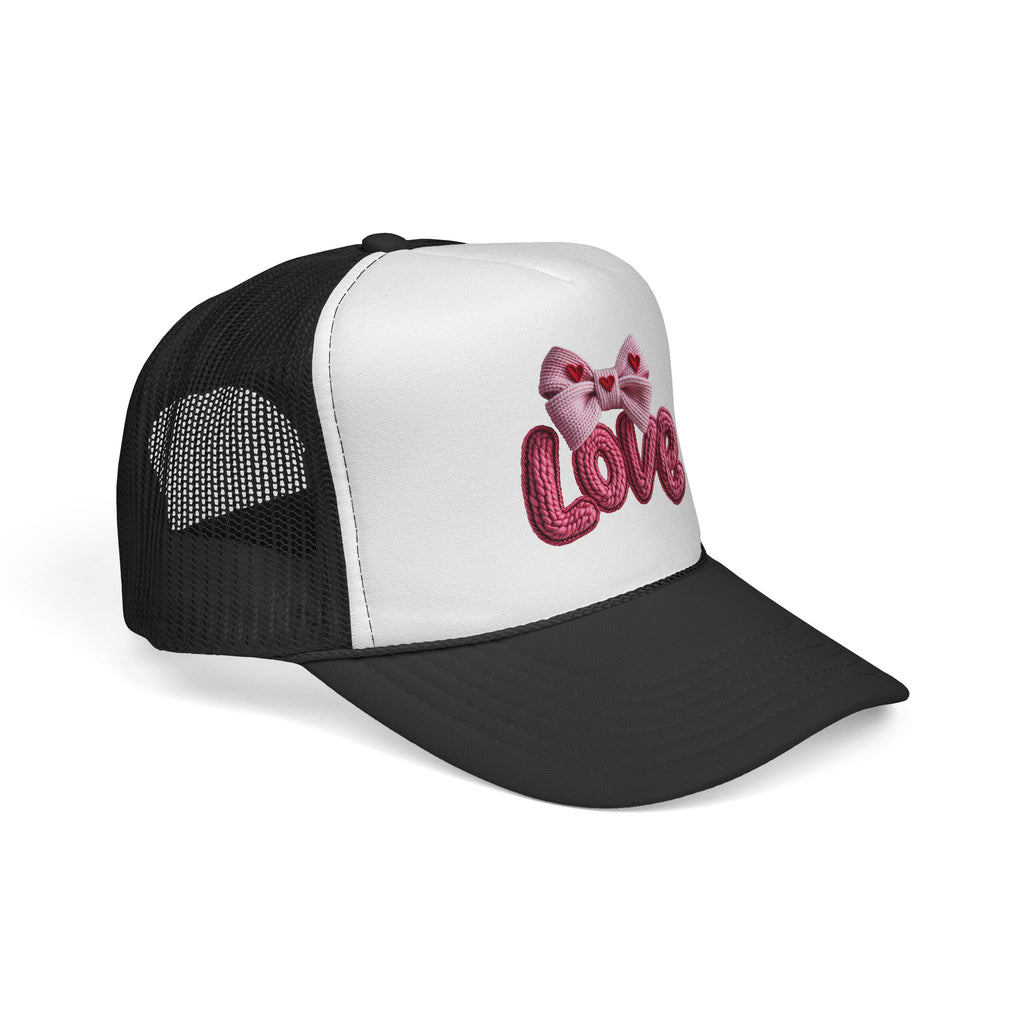 Love Bow Trucker Cap — Pink Embroidered Heart Ribbon Hat
