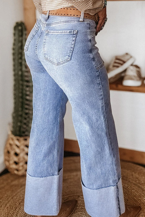Beau Blue Turn-up Cuffs Womens Loose Jeans