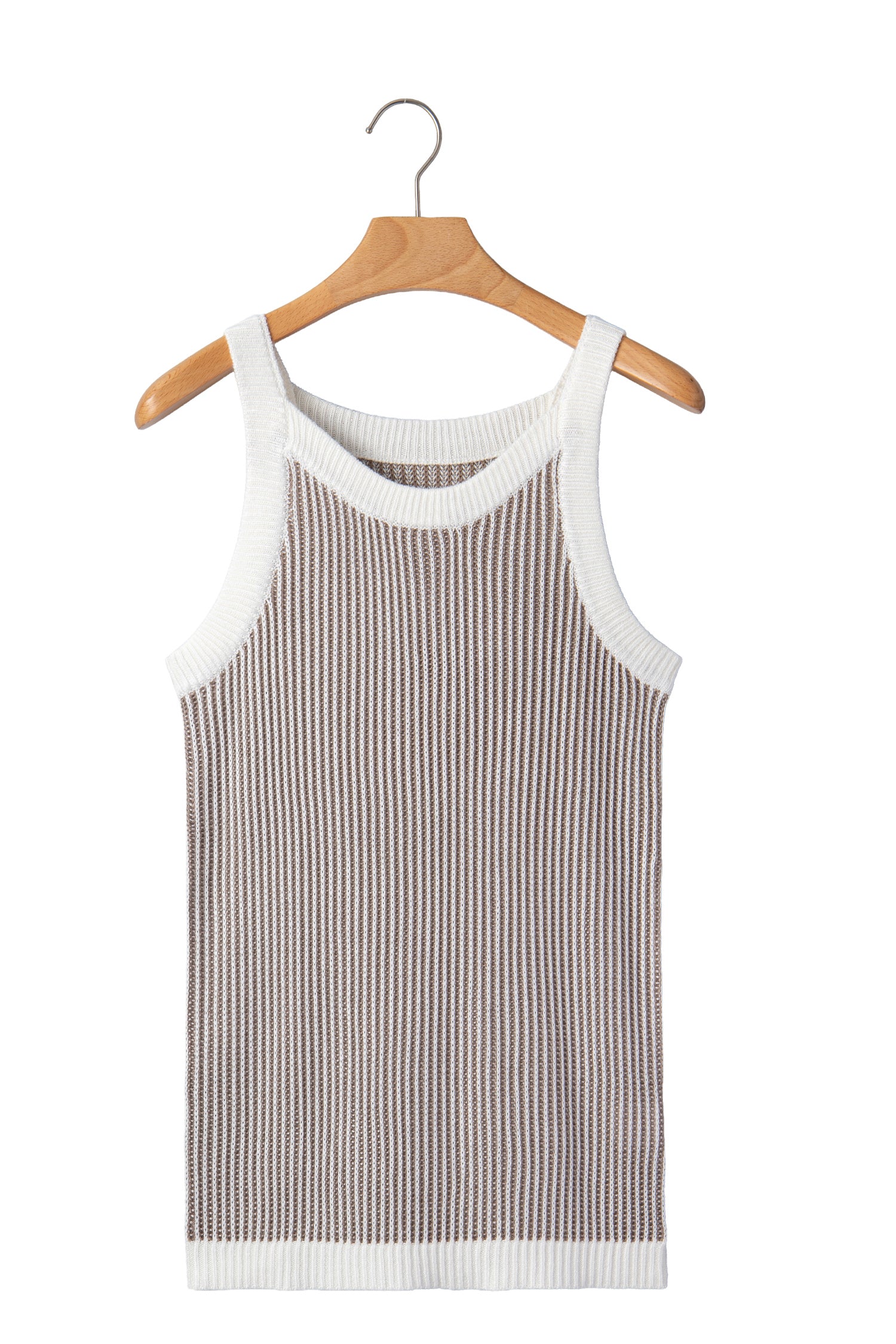 Pale Khaki Contrast Trim Ribbed Knit Sweater Tank Top