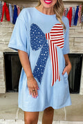 Beau Blue Patriotic Big Bow Stitched T Shift Mini Dress