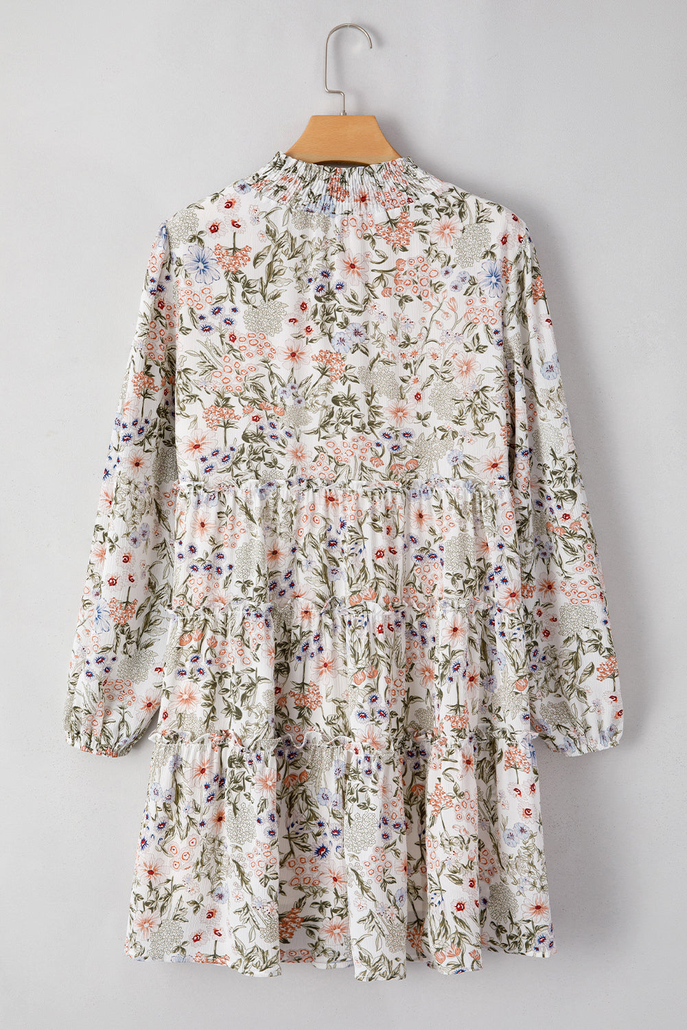 Green Floral Print Mock Neck Mini Dress