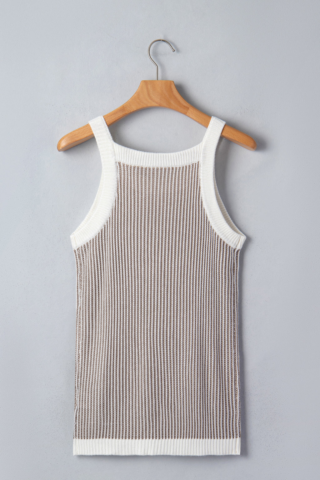 Pale Khaki Contrast Trim Ribbed Knit Sweater Tank Top