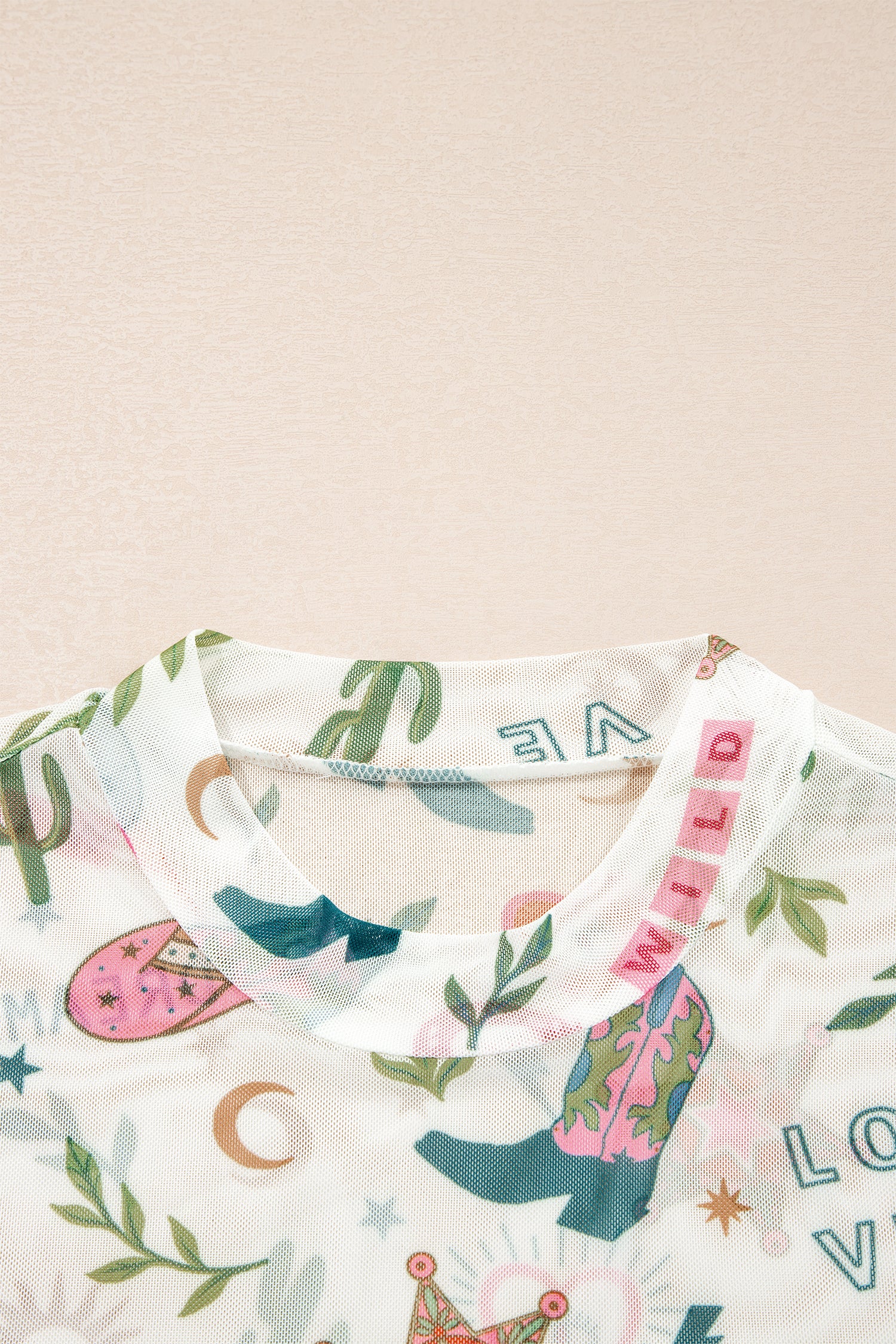 White LOVE WILD DREAMER Western Print Sheer Mesh Top