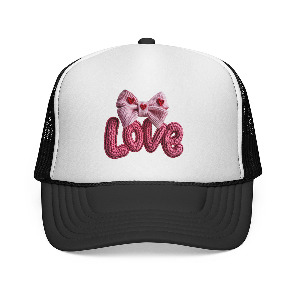 Love Bow Trucker Cap — Pink Embroidered Heart Ribbon Hat