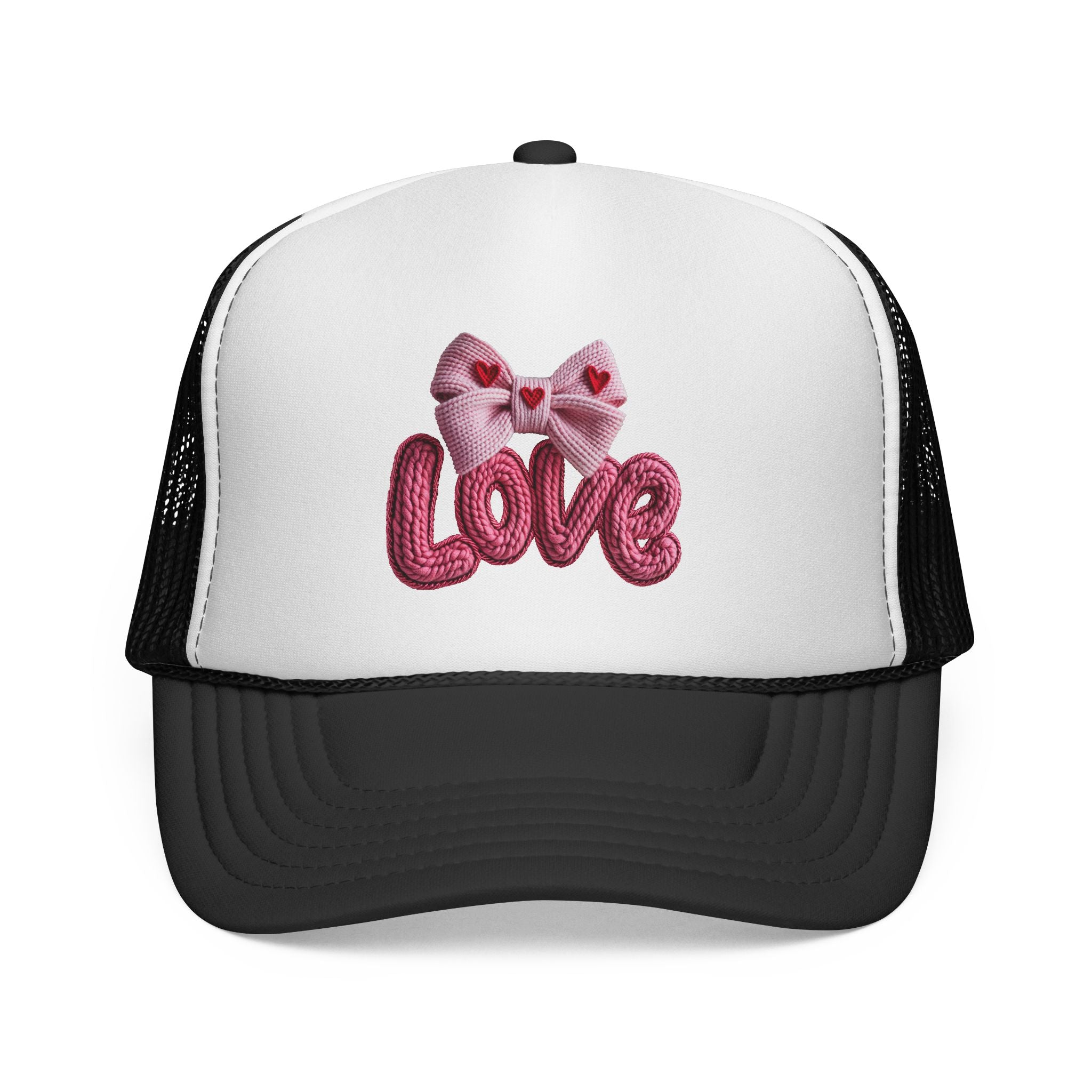 Love Bow Trucker Cap — Pink Embroidered Heart Ribbon Hat