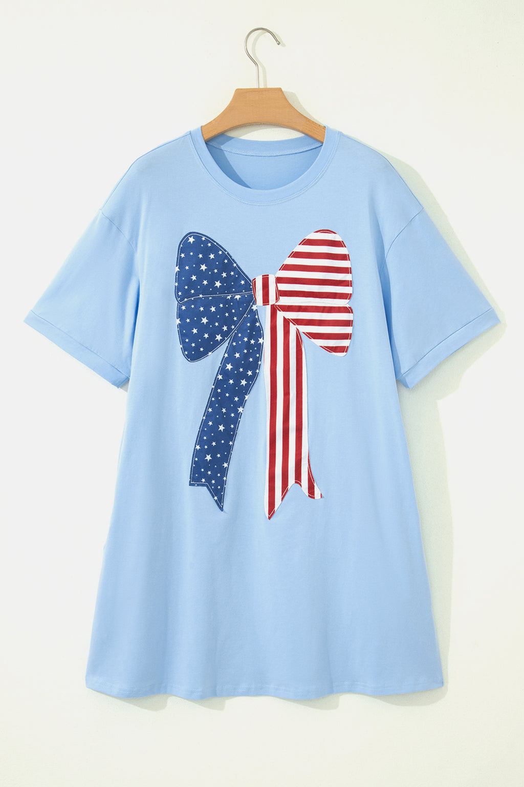 Beau Blue Patriotic Big Bow Stitched T Shift Mini Dress