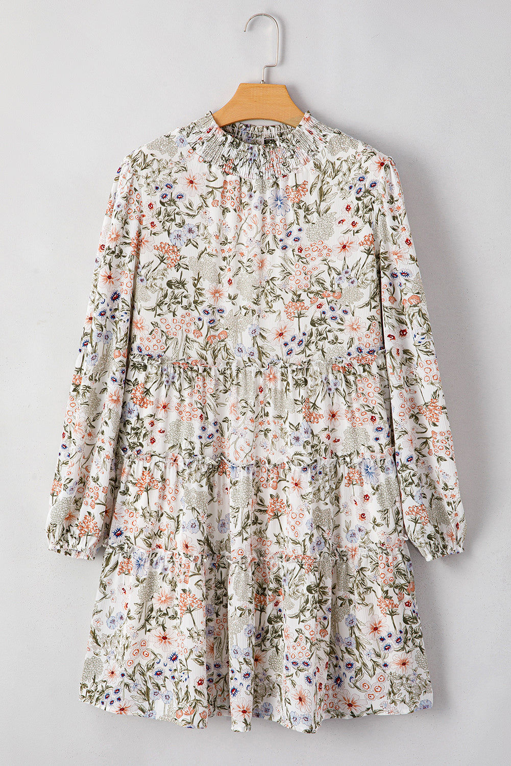 Green Floral Print Mock Neck Mini Dress
