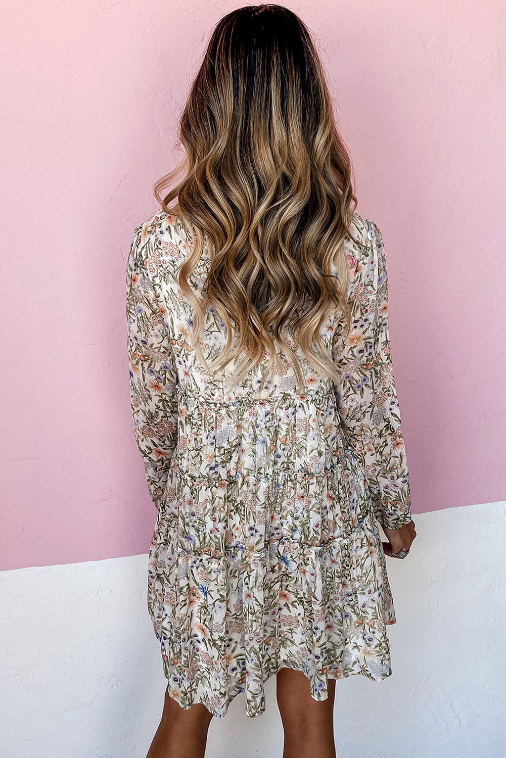 Green Floral Print Mock Neck Mini Dress
