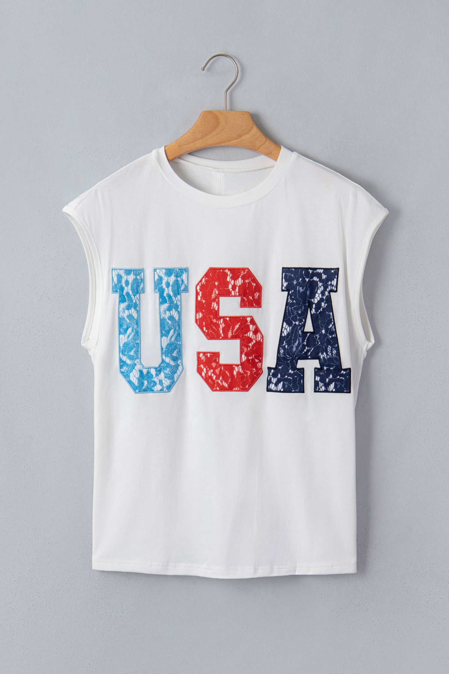 White USA Color Block Letter Printed Dolman Tee