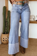 Beau Blue Turn-up Cuffs Womens Loose Jeans