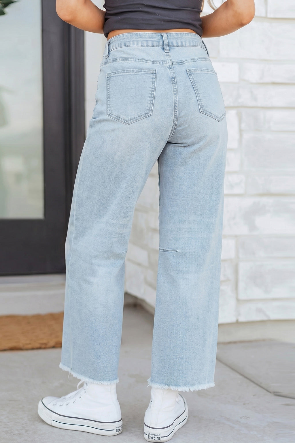 Beau Blue Frayed Cropped Straight Jeans