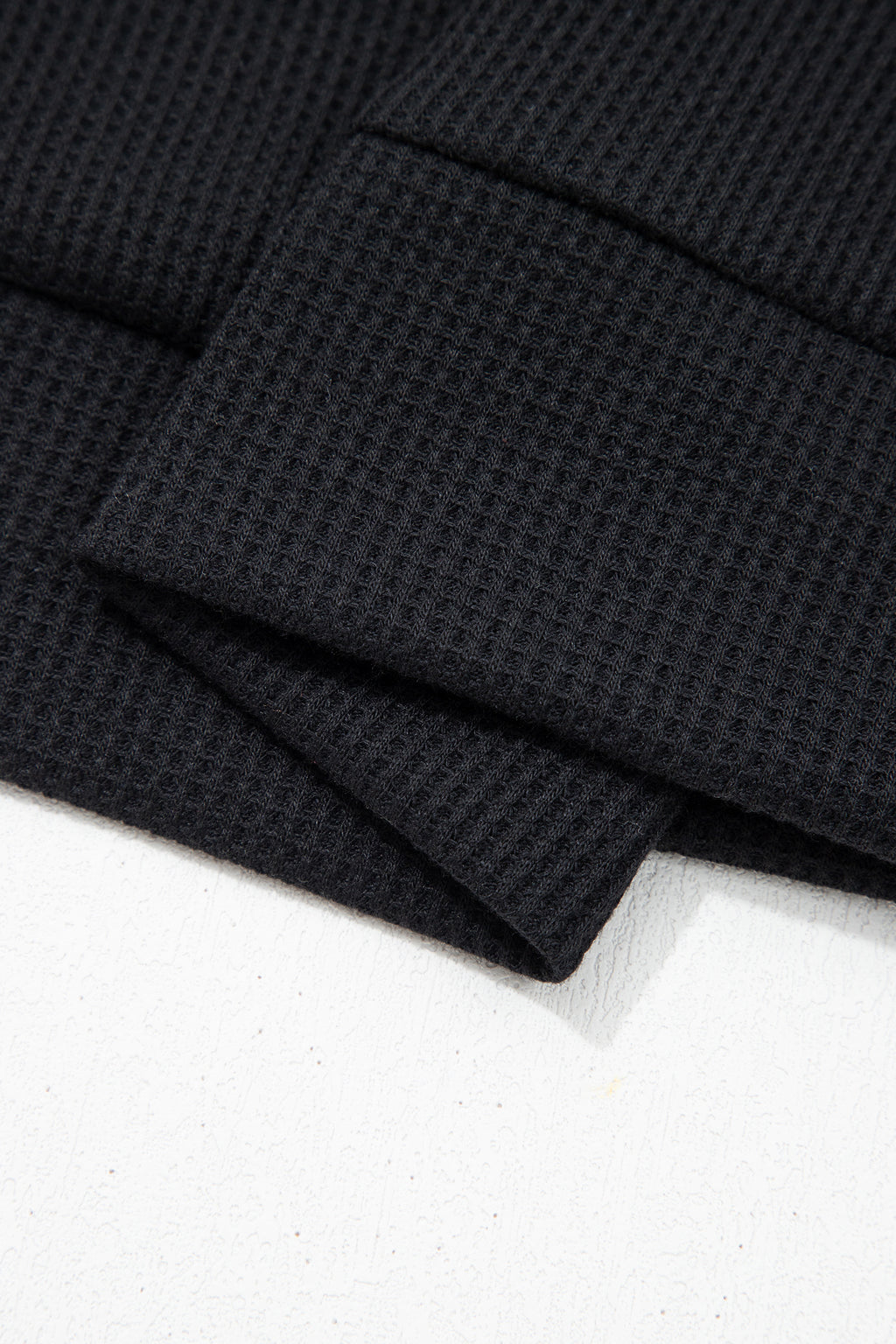 Black Waffle Knit Denim Contrast Top