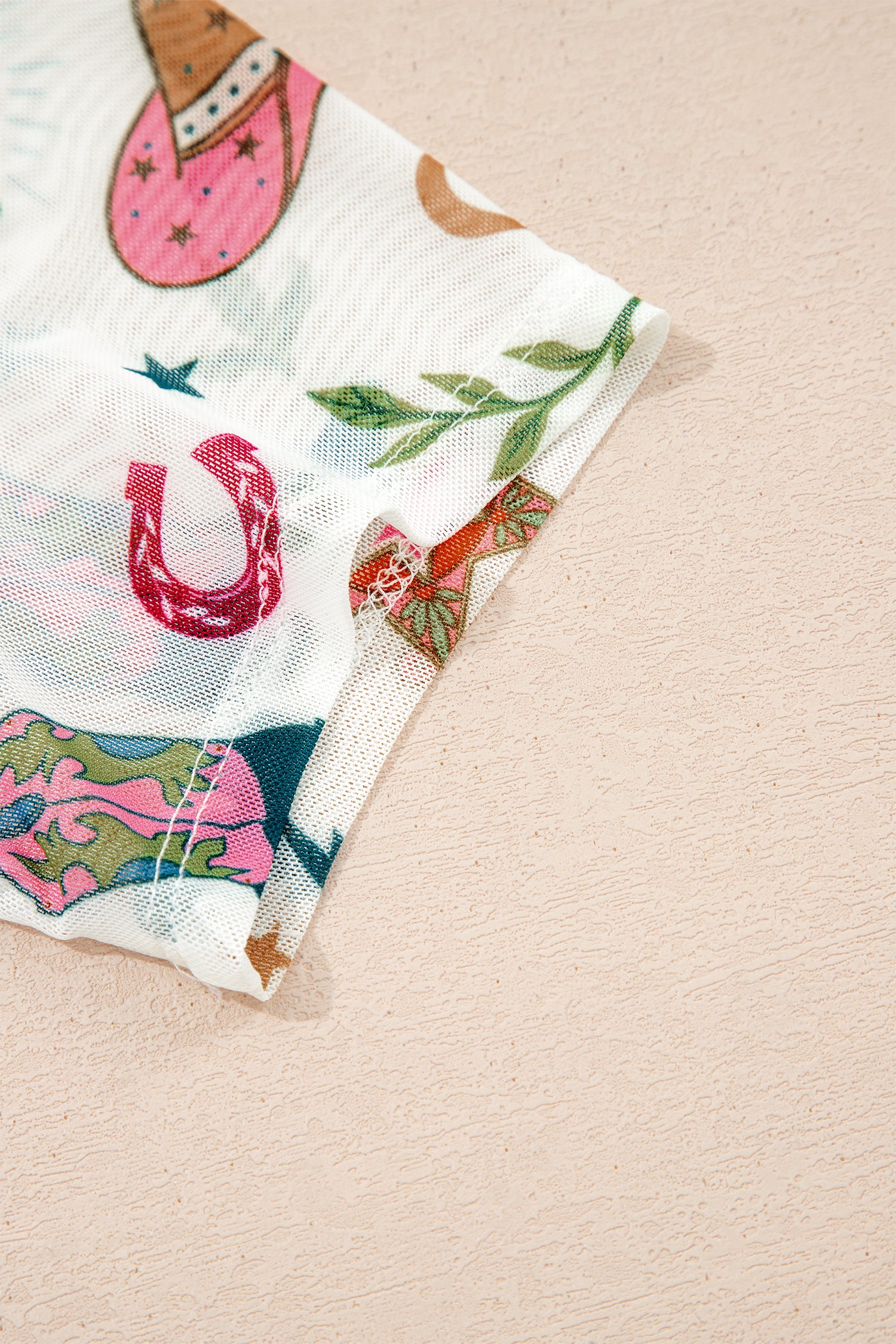 White LOVE WILD DREAMER Western Print Sheer Mesh Top