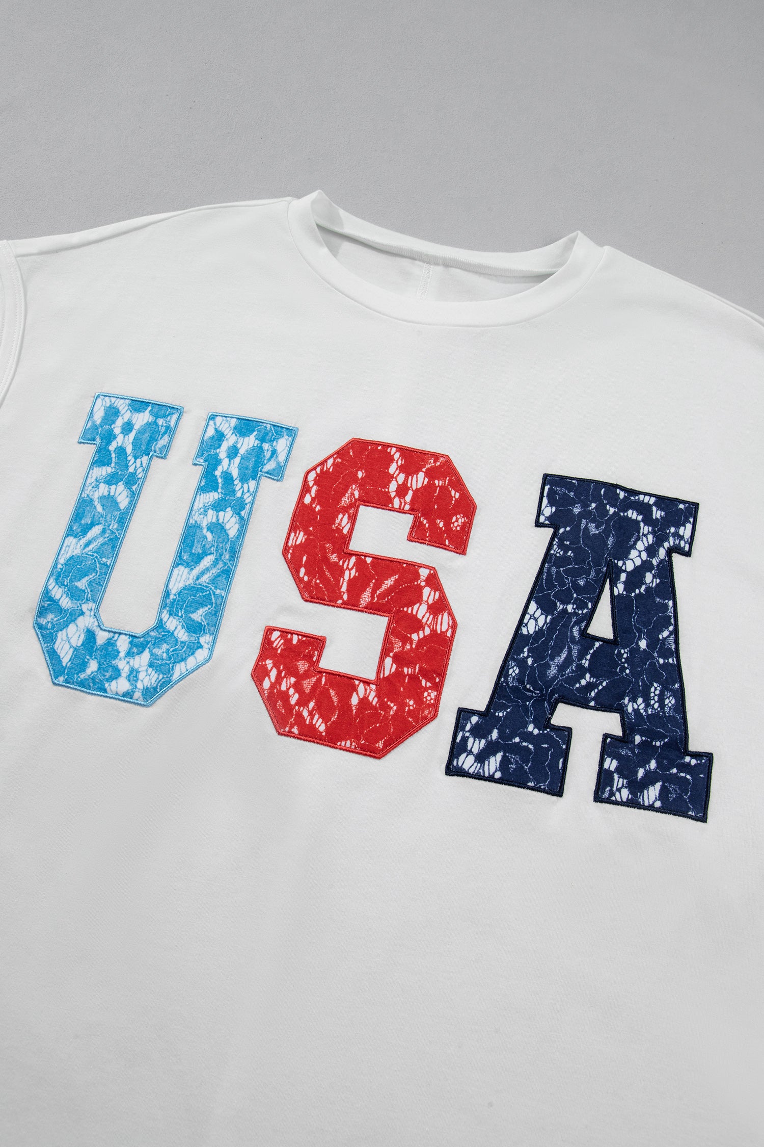 White USA Color Block Letter Printed Dolman Tee