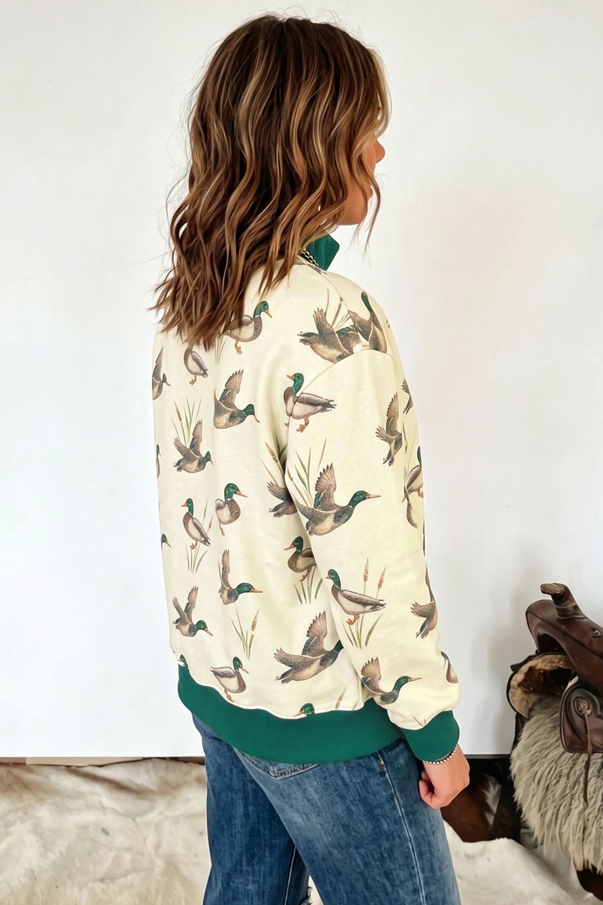Mallard Print  High Neck Sweatshirt