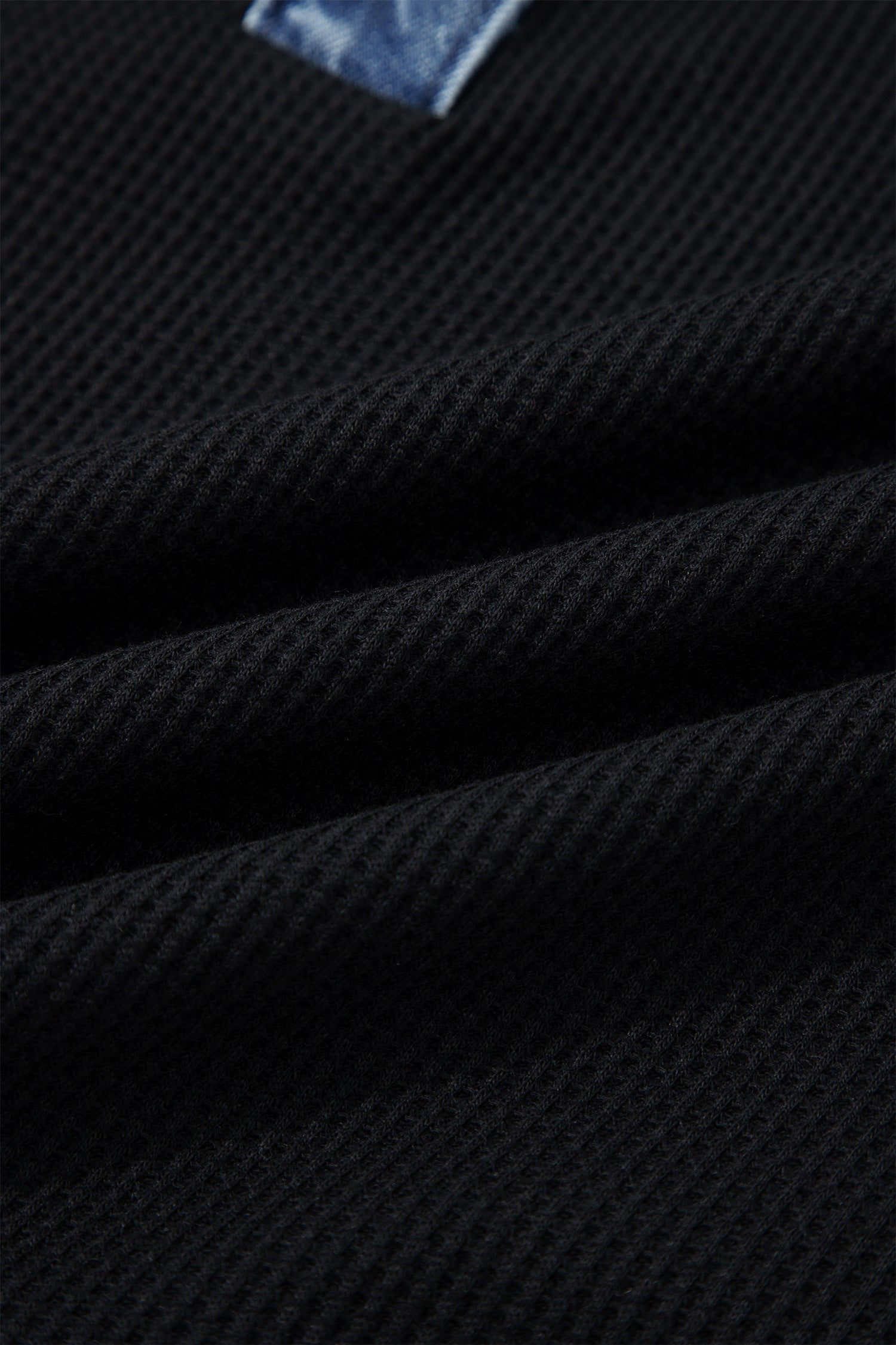 Black Waffle Knit Denim Contrast Top