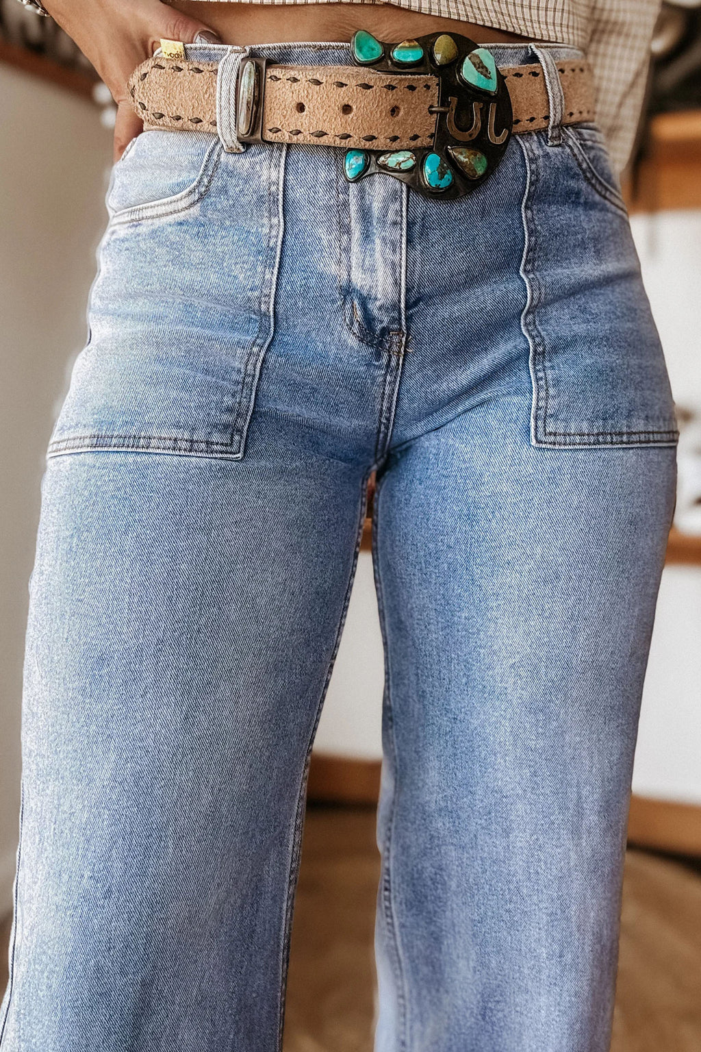 Beau Blue Turn-up Cuffs Womens Loose Jeans