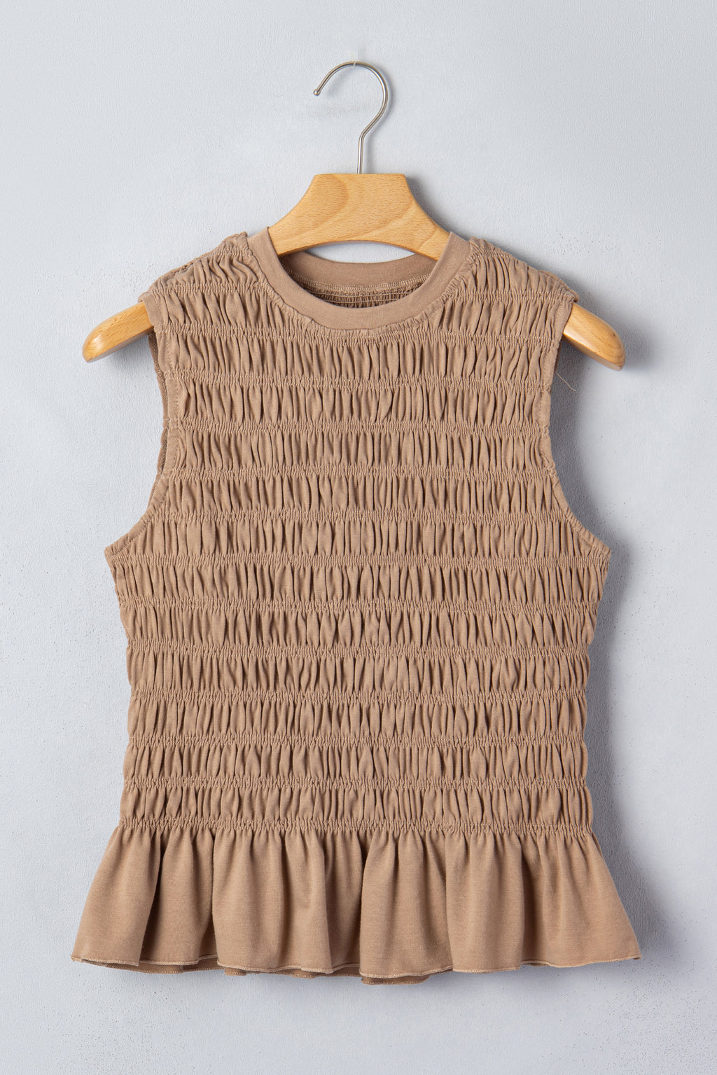 Smoke Gray Shirred Slim Fit Ruffle Hem Tank Top