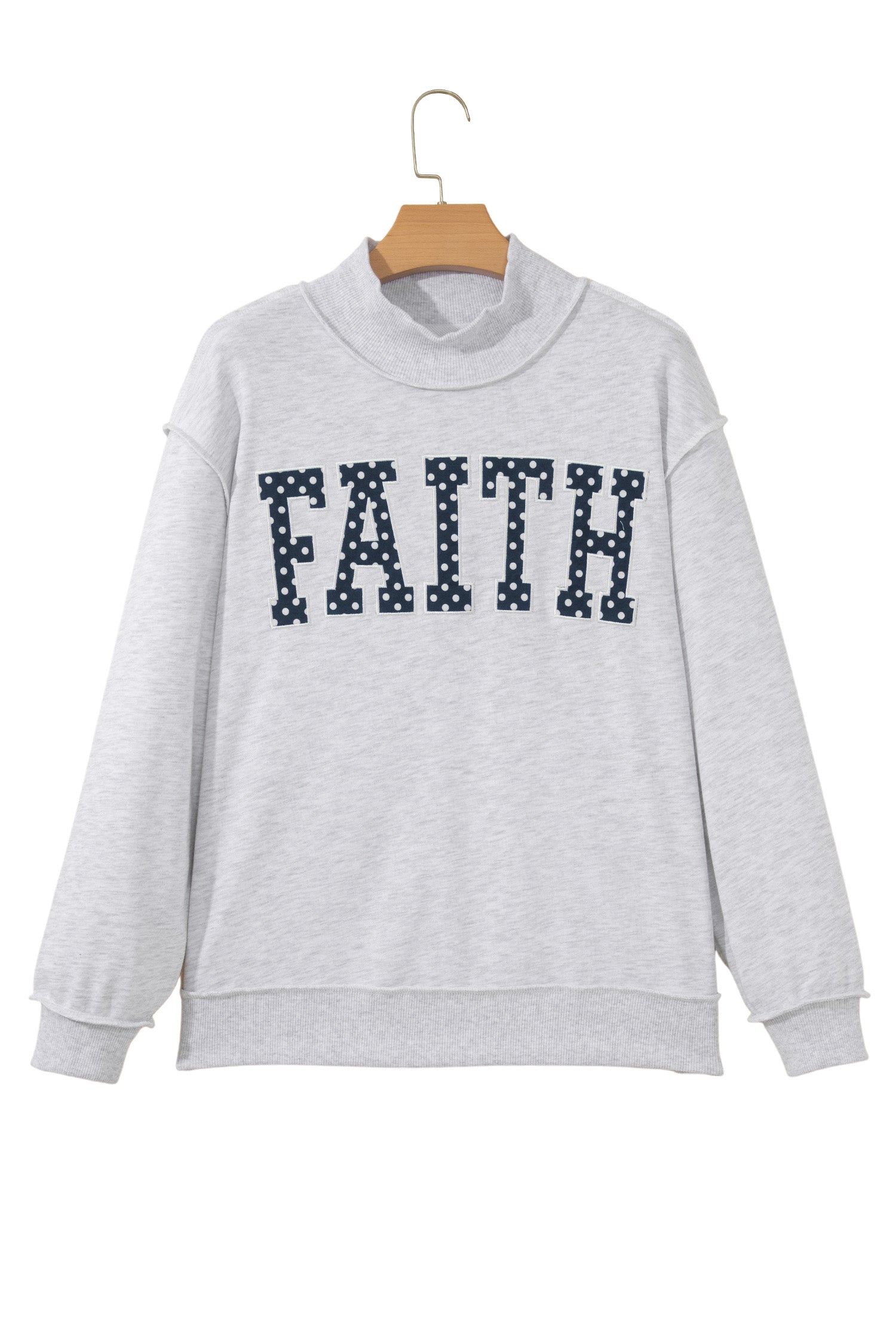 Light Grey High Neck Polka Dot Slogan Printed Baggy Sweatshirt