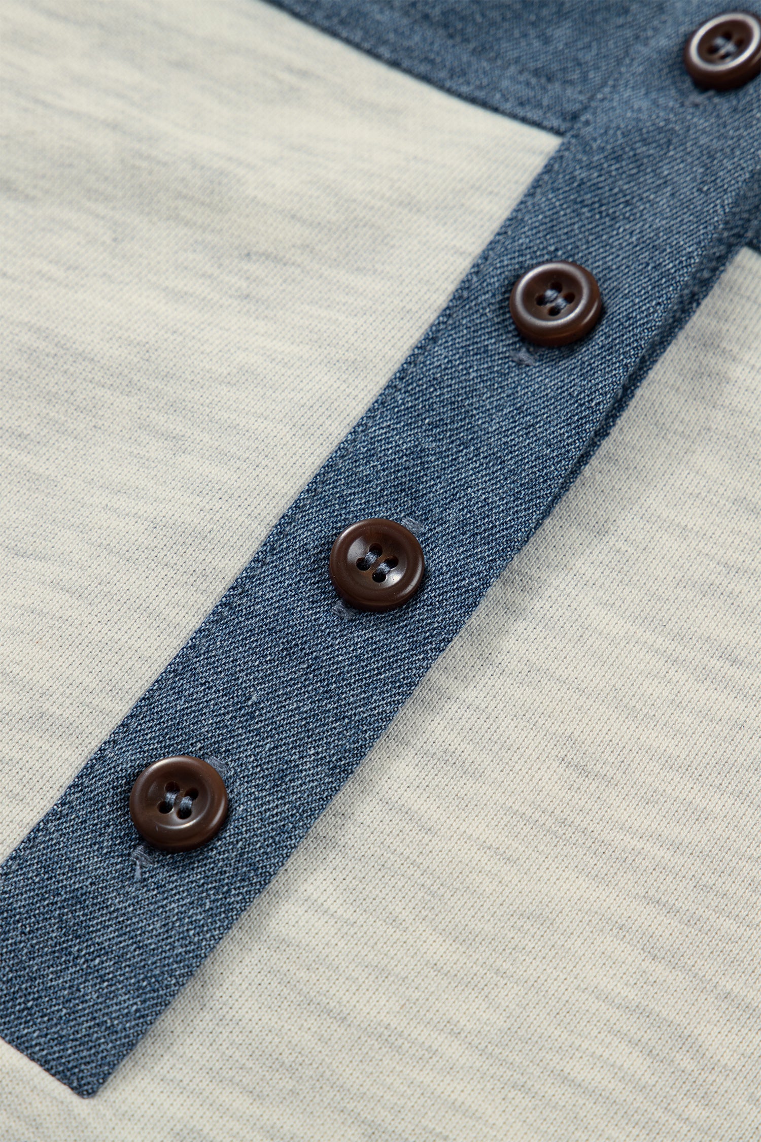 Light Grey Half Buttons Collared Denim Patchwork Plus Short Sleeve Top