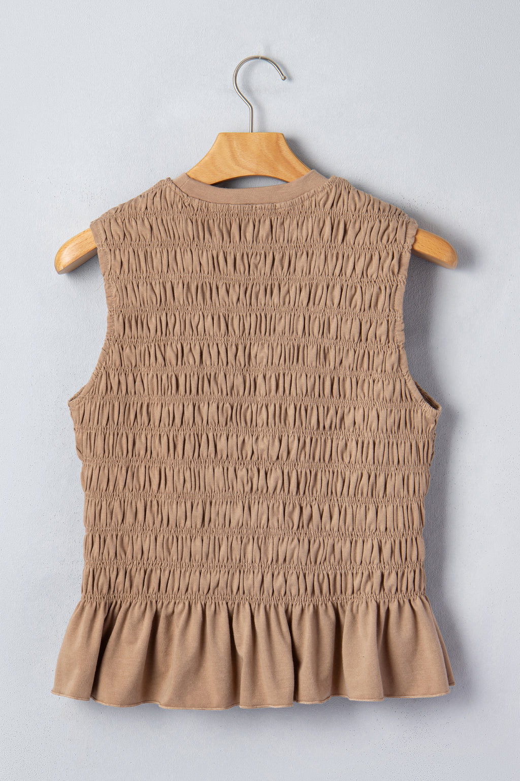Smoke Gray Shirred Slim Fit Ruffle Hem Tank Top
