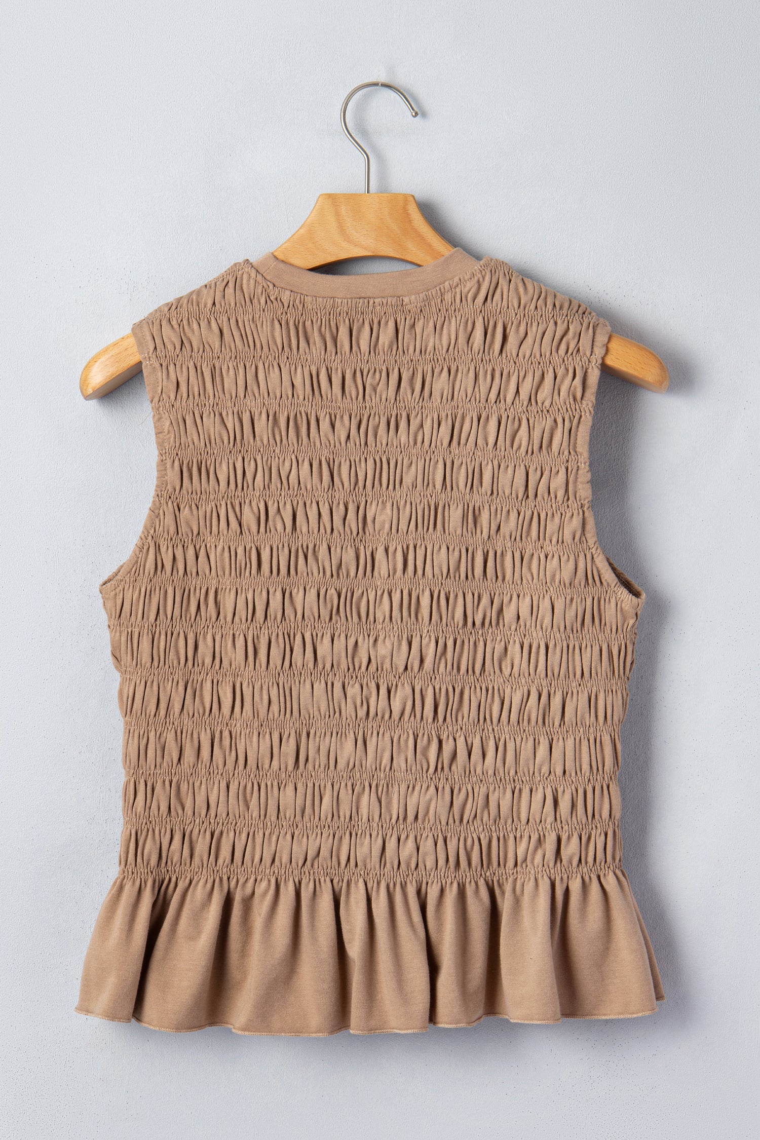 Smoke Gray Shirred Slim Fit Ruffle Hem Tank Top