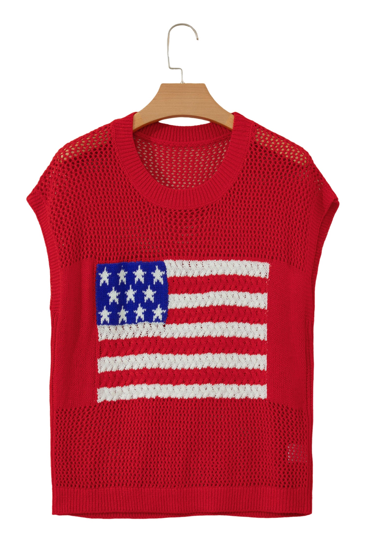 Fiery Red Flag Graphic Short Sleeve Sweater Top