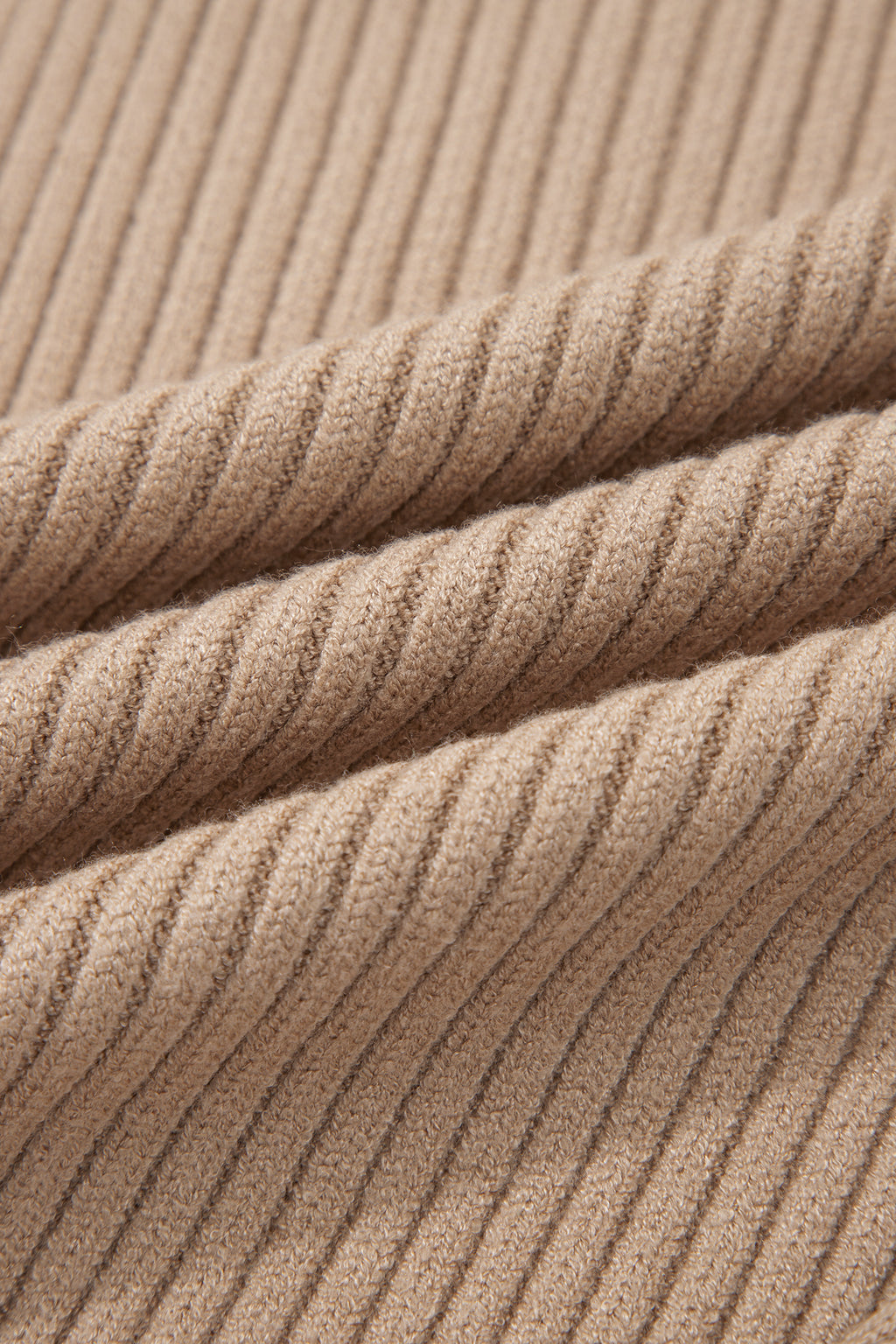 Light French Beige Ribbed Knit Contrast Trim Round Neck Horseshoe Sweater Vest