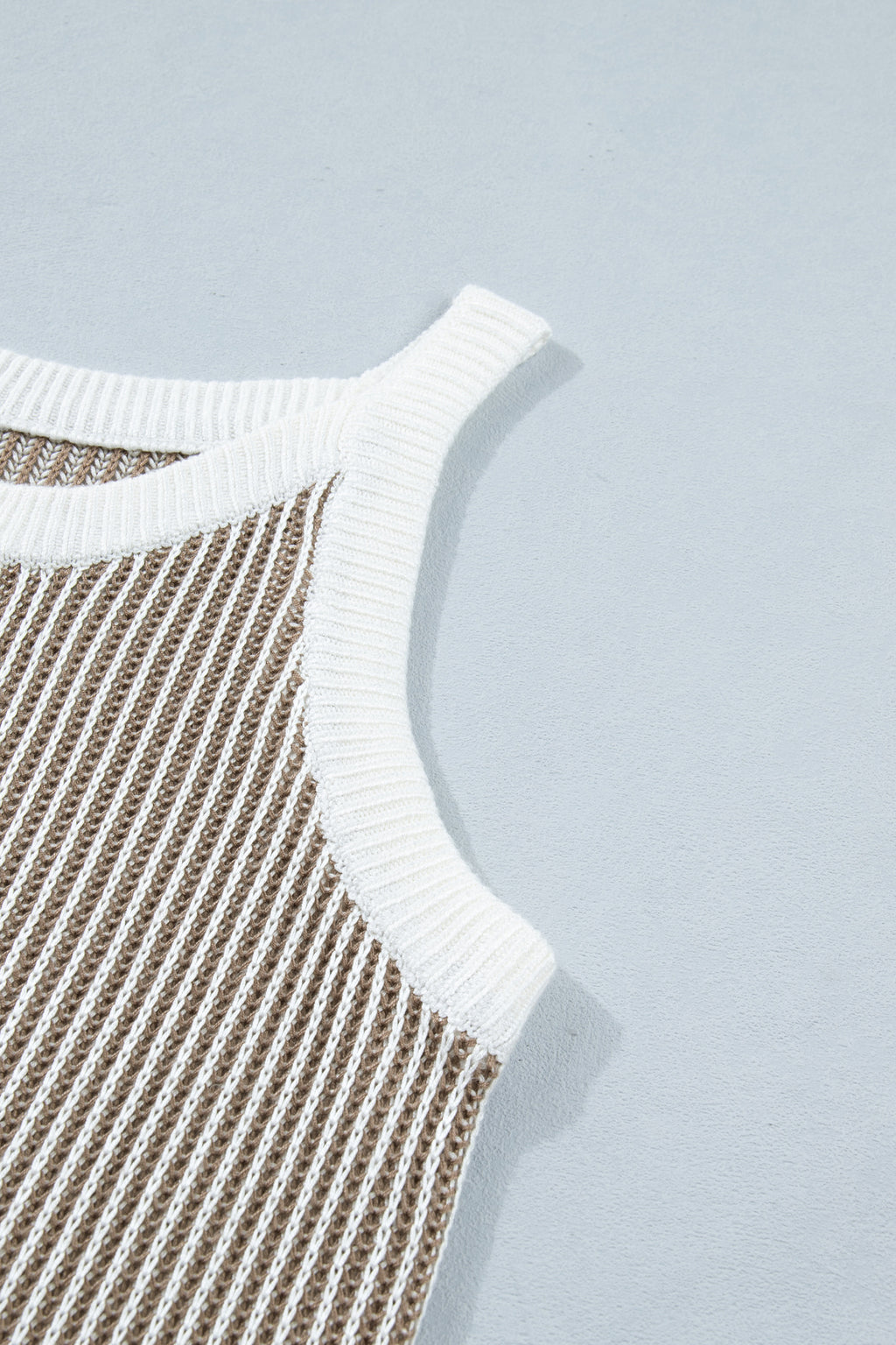 Pale Khaki Contrast Trim Ribbed Knit Sweater Tank Top
