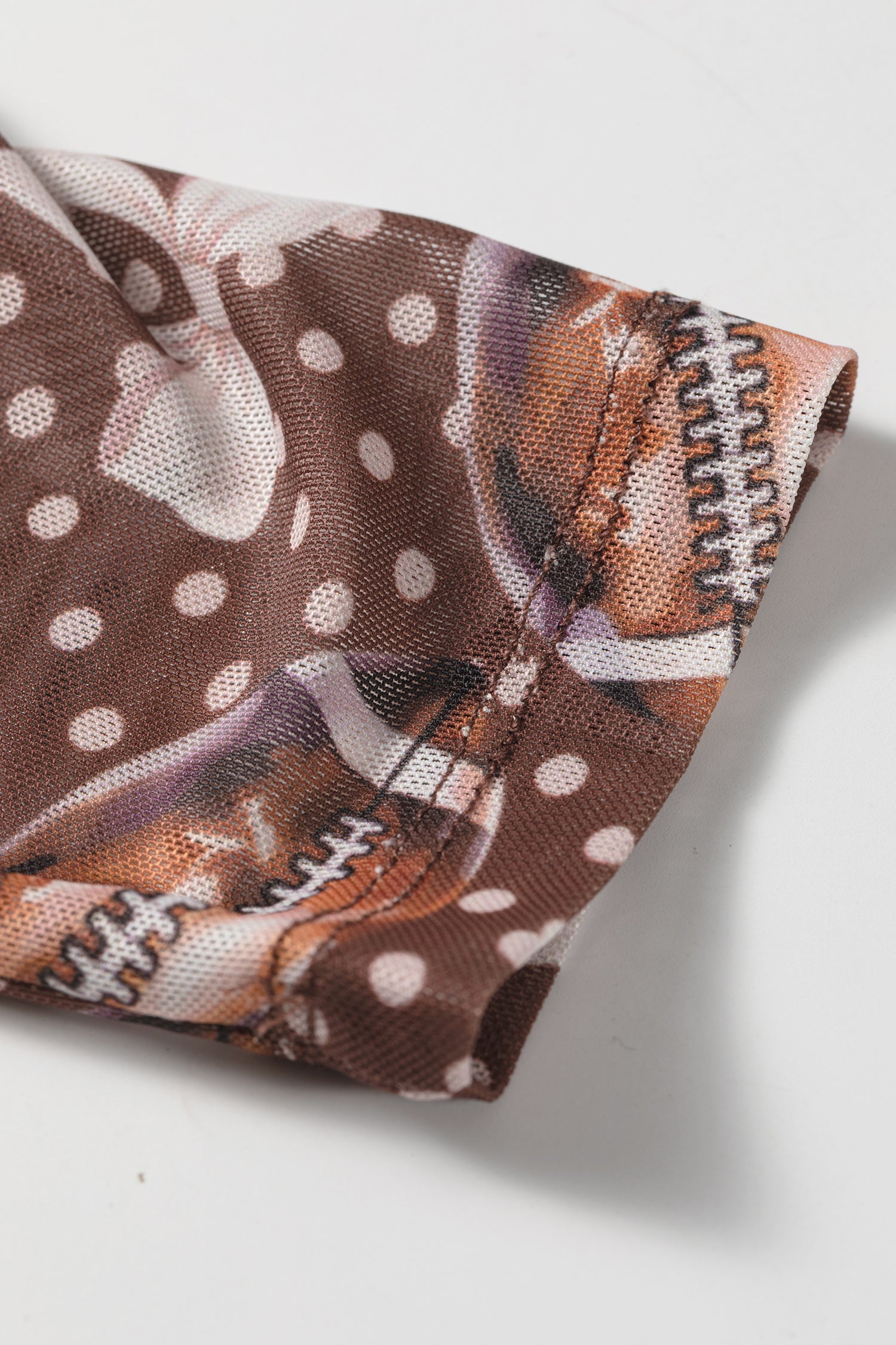 Brown Polka Dot Bow Printed Game Day Vibes Mesh Long Sleeve Top